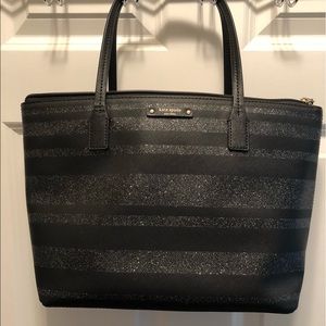 Kate Spade black and silver sparkled striped tote